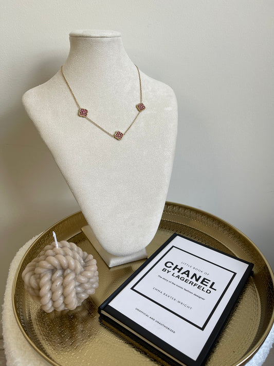 Pink clover necklace